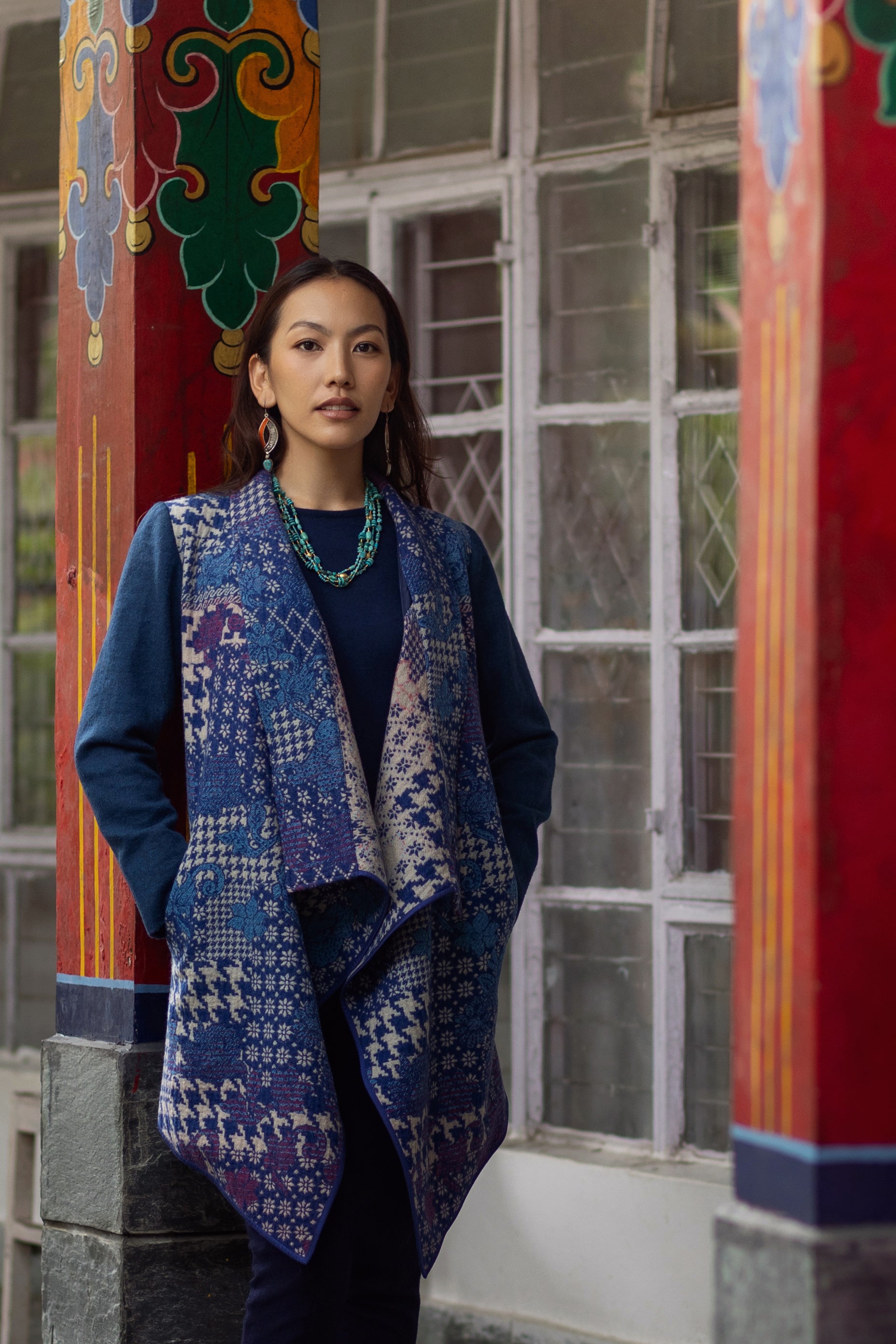 Manteau en jacquard de laine bouillie