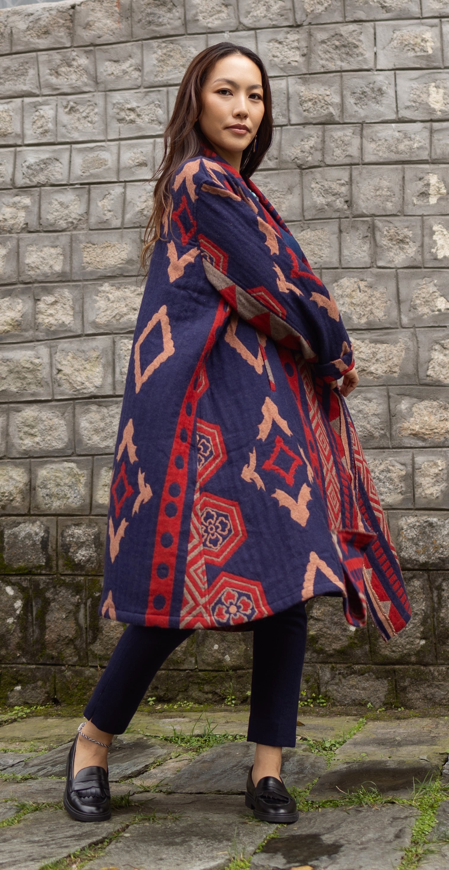 Manteau en jacquard de laine