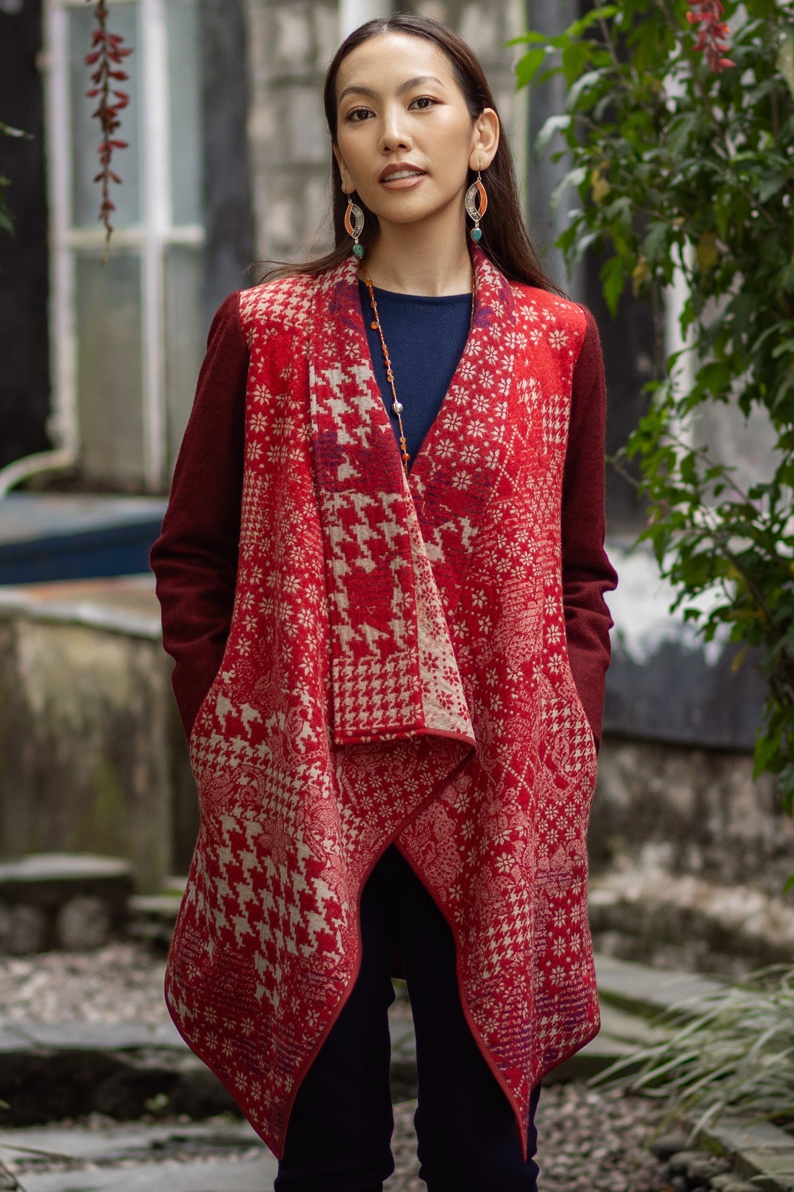 Manteau en jacquard de laine bouillie