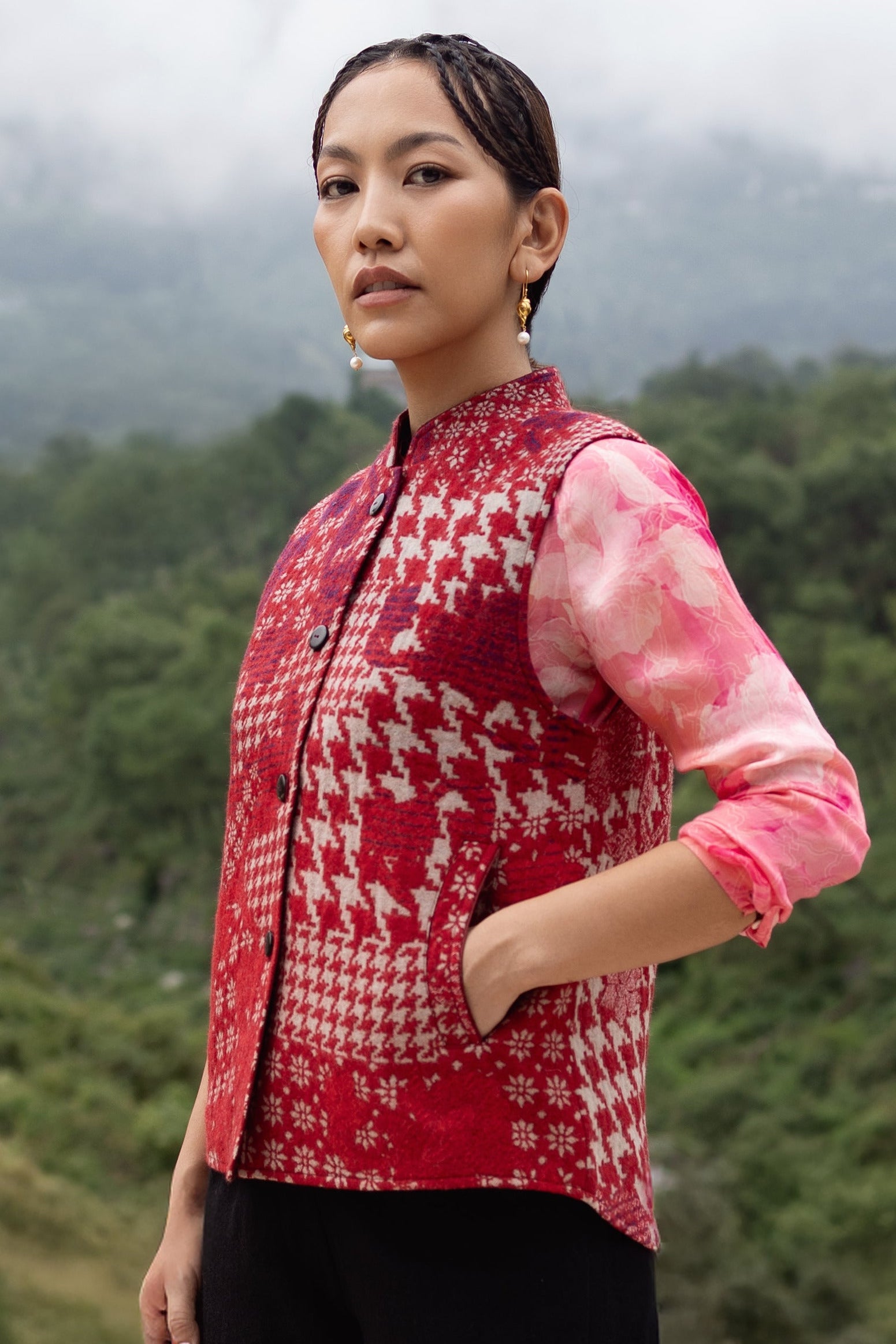 Gilet sans manches en jacquard de laine bouillie